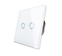 CNBINGO Double interrupteur tactile avec plaque murale en verre blanc | 2 prises 1 voie, pas de fil neutre nécessaire, AC 230 V 500 W
