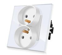 CNBINGO Double prise de courant Encastrable dans une boîte simple - Fixation par vis et griffes -Prise murale standard avec cadre en verre - Couleur Blanc