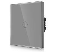 CNBINGO Interrupteur tactile encastré en gris - simple interrupteur mural avec LED d'état et panneau en verre - Aucun fil neutre requis - 1 interrupteur tactile - 500 W/interrupteur