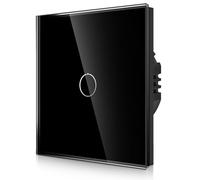 CNBINGO Interrupteur tactile encastré en noir - simple interrupteur mural avec LED d'état et panneau en verre - Aucun fil neutre requis - 1 bouton interrupteur tactile - 500 W/bouton