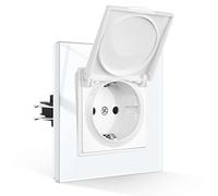 CNBINGO Prise étanche avec couvercle rabattable, Schuko encastrée avec griffes, prise individuelle avec couvercle, verre blanc, 1 compartiment, 16 A, 250 V