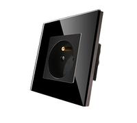 CNBINGO Prise Murale Electrique 16A - Prise Encastrable Standard Extra Plate - Single Prises de Courant Alternatif Panneau - Avec Panneau en Verre Trempé Noir