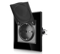CNBINGO Prise murale simple étanche avec couvercle, prise Schuko avec griffes, prise murale simple avec verre - prise standard UE encastrable avec couvercle rabattable, 1 compartiment noir