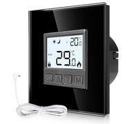 CNBINGO Thermostat numérique d'ambiance encastré avec capteur, thermostat pour chauffage au sol d'eau et chauffe-eau, thermostat mural pour systèmes de chauffage et de refroidissement, noir avec cadre