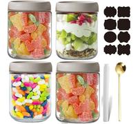 CNKHDZ 4 pièces Overnight Oats Bocaux,Gris 500ml Meal Prep Bocal Avec Couvercle Overnight Oats Bocaux Avec Couvercle,pour confitures maison,aliments pour,mariner,Mason Jar