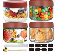 CNKHDZ 4 pièces Overnight Oats Bocaux,Rouge 300ml Meal Prep Bocal Avec Couvercle Overnight Oats Bocaux Avec Couvercle,pour confitures maison,aliments pour,mariner,Mason Jar