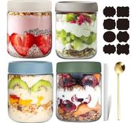 CNKHDZ 4 Pièces Overnight Oats Jar,Quatre couleurs 500ml Meal Prep Bocal Avec Couvercle Overnight Oats Bocaux Avec Couvercle,pour confitures maison,aliments pour,mariner,Mason Jar
