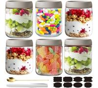 CNKHDZ 6 Pièces Overnight Oats Jar,Gris 500ml Meal Prep Bocal Avec Couvercle Overnight Oats Bocaux Avec Couvercle,pour confitures maison,aliments pour,mariner,Mason Jar