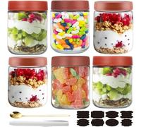 CNKHDZ 6 Pièces Overnight Oats Jar,Rouge 500ml Meal Prep Bocal Avec Couvercle Overnight Oats Bocaux Avec Couvercle,pour confitures maison,aliments pour,mariner,Mason Jar