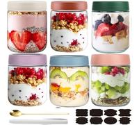 CNKHDZ 6 Pièces Overnight Oats Jar,Six couleurs 500ml Meal Prep Bocal Avec Couvercle Overnight Oats Bocaux Avec Couvercle,pour confitures maison,aliments pour,mariner,Mason Jar