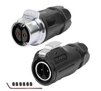 CNLINKO LP-20 Connecteur Étanche à 2 Broches avec Design à Vis, IP68 Fiche Circulaire Aviation, Paire de Fiches Mâle et Femelle M20 (LP20 2-Pin avec Filetage)