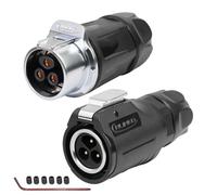 CNLINKO LP-20 Connecteur Étanche à 3 Broches avec Design à Vis, IP68 Fiche Circulaire Aviation, Paire de Fiches Mâle et Femelle M20 (LP20 3-Pin avec Filetage)