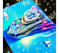CNLITIHEKA Carte pop-up musicale de bateau de croisière - Lumière et musique - Carte d'anniversaire 3D pour la fête des pères - Carte d'anniversaire pop-up musicale - Carte d'anniversaire Happy