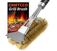 CNMTCCO Brosse de barbecue en laiton 3 en 1 avec poils en laiton, grattoir et poignée extra longue, pour barbecue à gaz, barbecue au charbon de bois et barbecue électrique, nettoyant efficace sans