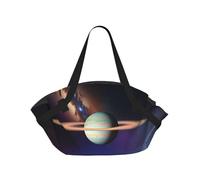CNTDBU Cosmic Saturn Sac de pique-nique 2 en 1, tapis rond pliable et imperméable pour plage, parc, camping avec poches de rangement pour aventures en plein air