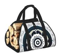 CNTDBU Sac de transport rond noir et blanc pour bois de chauffage, sac fourre-tout en toile robuste, sac de transport de bois imperméable avec poignées rembourrées