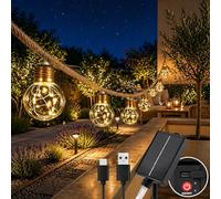Cnulenzt Guirlande lumineuse solaire d'extérieur - 20 ampoules - 10 m - 8 modes - Avec corde de chanvre - Intensité variable et fonction mémoire - Batterie pour jardin, balcon, terrasse, décoration de