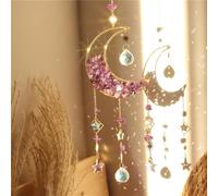 Cnwinu Attrape-soleil en cristal, attrape-lunes dorés à suspendre avec ornement pendentif chaîne, décoration arc-en-ciel lumière du soleil, carillons éoliens pour fenêtre, chambre à coucher, voiture