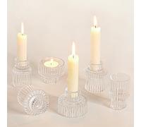 Cnwinu Lot de 6 photophores en verre, porte-bougie 2-en-1 transparent, chandeliers pour bougies à tige, petit photophore à tige pour bougie de mariage et décor de table, photophores pour table à