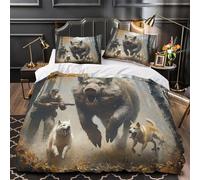 CNWRZCJXY Chasse au Sanglier 3D Imprimé Drap de Couette 3 pièces Microfibre Anti-Decoloration scène de Chasse en forêt Housse de Couette 2 taies Entretien Facile Couples Famille Single (135x200cm)