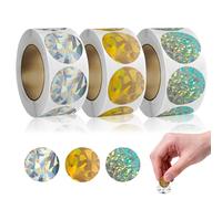 CNYMANY Lot de 900 étiquettes à gratter rondes métalliques 2,5 cm Étiquettes autocollantes à peler et à coller pour jeux, fêtes, cadeaux, cartes postales et promotions - Doré, argent, vert