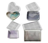 Coaster Molds For Epoxy Resin 4 Piece Trinket Dish Jewelry Non- Ring Holder | Silicone Coaster Mold for Art Crafts DIY Jewelry Tray Home Table Kitchen Living Room Bedroom Holiday