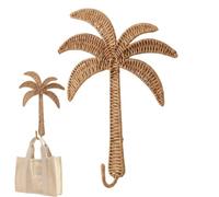 Coat Hooks - Faux Rattan Boho Aesthetic Palm Tree Space Saving Holder | Decorative Towel Hooks Purse Hanger for Living Room Bedroom Kitchen Office Farmhouse