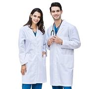 CoatCool Blouse Blanche Chimie Coton Blouse Laboratoire Femme Homme Lycee Manche Longue Poche Bouton Étudiant Industriel Cosplay, XL
