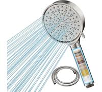 Cobbe Filtre Pommeau de douche Anti Calcaire avec 20 Étapes Filtre et avec Tuyau 1,5M, 6 Types de Jets Pommeau Économie Deau Haute Pression, Nickel Brossé