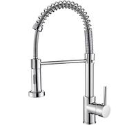 Cobbe Robinet de cuisine à ressort avec douchette extractible, Pivotant à 360 °, 2 modes de pulvérisation, Arc haut à levier unique basse pression (Chromé)