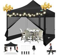 COBIZI Barnum Tonnelle Pliant 3x3 Tonnelle de Jardin avec Moustiquaire Solide, UV 50+, Anti-Moustique, 3 Réglages en Hauteur, Livré avec Sac de Transport Portable et Sac de Sable, Noir