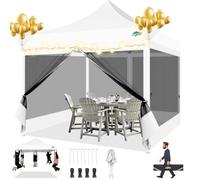 COBIZI Barnum Tonnelle Pliant 3x3 Tonnelle de Jardin avec Moustiquaire Solide, UV 50+, Anti-Moustique, 3 Réglages en Hauteur, Livré avec Sac de Transport Portable et Sac de Sable, Blanc