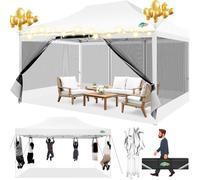 COBIZI Barnum Tonnelle Pliant 3x4,5 Tonnelle de Jardin avec Moustiquaire Solide, UV 50+, Anti-Moustique, 3 Réglages en Hauteur, Livré avec Sac de Transport Portable et Sac de Sable, Blanc