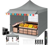 COBIZI Tente-baldaquin Pop-up de 3 x 3 m avec auvent et parois latérales, tentes commerciales de 3 x 3 m, imperméable instantanée, Pare-Soleil UPF 50+, pour extérieur, fêtes, marchés (Gris)