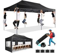 COBIZI Tente de Réception 3x6m avec 6 Parois Latérales, Barnum Pliant Installation Facile pour Événements Extérieurs, 100% Imperméable, 3 Hauteurs Réglables avec Sac de Transport à roulettes, Noir