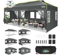 COBIZI Tonnelle Barnum Pliante 3x6 Pop up Tonnelle de Jardin Exterieur Imperméable Tente de Reception avec 6 Panneaux Latéraux Chapiteau avec Ventilation pour Camping Sac de Transport, Anti UV, Gris