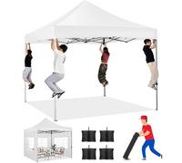 COBIZI Tonnelle de Jardin 3x3m Imperméable Robuste Résistante à l'hiver 2.0, Pliable Extérieur 3 Hauteurs Réglables, Tente de Réception avec 4 Parois Latérales et 4 Sacs de Lestage, Blanc