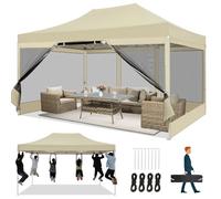 COBIZI Tonnelle de Jardin Pliante 3x4,5m, Tente de Réception Imperméable avec 4 Parois Moustiquaires, Barnum Pop-up en Acier Renforcé, Oxford 420D, Sac de Transport, Kaki