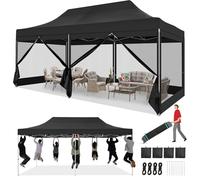 COBIZI Tonnelle de Jardin Pliante 3x6m, Tente de Réception Imperméable avec 6 Parois Moustiquaires, Barnum Pop-up en Acier Renforcé, Oxford 420D, avec Sac à roulettes, Noir