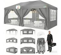 COBIZI Tonnelle Pliable 3 x 6 m - 3 x 6 m - Imperméable et Stable - Anti-UV - avec 6 parois latérales - pour Jardin, fête, Mariage, Pique-Nique, marché - Gris