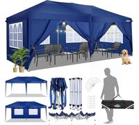COBIZI Tonnelle Pliante 3 x 6 m étanche et Stable - Tente de réception d'extérieur 3 x 6 m avec 6 parois latérales - Anti-UV - pour Mariage, extérieur, Jardin, fête, marché (Bleu foncé)
