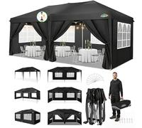 COBIZI Tonnelle Pliante 3 x 6 m étanche et Stable - Tente de réception d'extérieur 3 x 6 m avec 6 parois latérales - Anti-UV - pour Mariage, extérieur, Jardin, fête, marché (Noir)