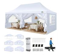 COBIZI Tonnelle Pliante 3 x 6 m, étanche, Stable, résistante à l'hiver, Pliable, avec 6 parois latérales et 4 Sacs de Sable, Pop-up, tonnelle de Jardin, Anti-UV, pour l'extérieur, Blanche