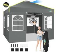 COBIZI Tonnelle Pliante 3x3 Barnum Pliant avec Verrouillage Central à Une Touche, Bandes fluorescentes et évents intégrés, 4 Parois Latérales, Tente de réception pour Exterieur, Tonnelle UV 50+