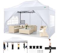 COBIZI Tonnelle Pliante 3x4.5 avec 4 Panneaux Latéraux, étanche, Stable, Pliable, Extérieur, Protection UV 50+, Blanc
