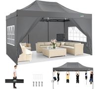 COBIZI Tonnelle Pliante 3x4.5 avec 4 Panneaux Latéraux, étanche, Stable, Pliable, Extérieur, Protection UV 50+, Gris