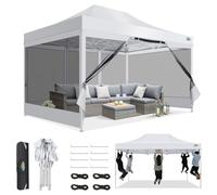 COBIZI Tonnelle Pliante 3x4,5 Imperméable,Tonnelle de Jardin Exterieur avec Moustiquaire Parois Latérales,Barnum Pliant 3x4,5,Anti UV Tonnelle Tente pour Exterieur Plage Terrasse (3 par 4,5m Blanc)