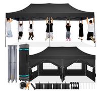 COBIZI Tonnelle Pliante 3x6 Imperméable,Barnum Pliant 3x6(Noir avec Parois)