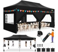 COBIZI Tonnelle Pliante 3x6 Tonnelle de Jardin Imperméable pour Exterieur, avec 6 Parois Latérales, Protection UV, Heavy Duty Tente de Jardin 3x6, Noir
