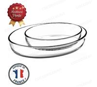Cobye -Lot 2 Plats Four Cristal Ovales 35 cm & 26 cm - Résistant Chocs Thermiques - Plat à Gratin, Cuisine